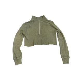 Who What Wear Cropped Hampton Rib Knit Sweater Size Medium 1/4 zip mock neck